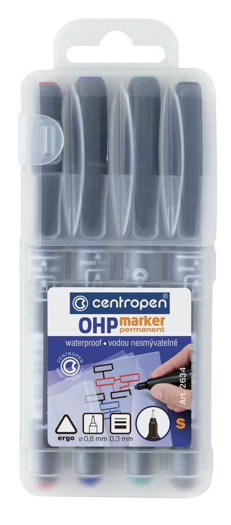 Popisovač Centropen Permanent OHP 2634 / sada 4 ks