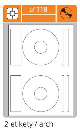 Print etikety A4 pro laserový a inkoustový tisk - průměr 118 mm (2 etikety / arch) na CD