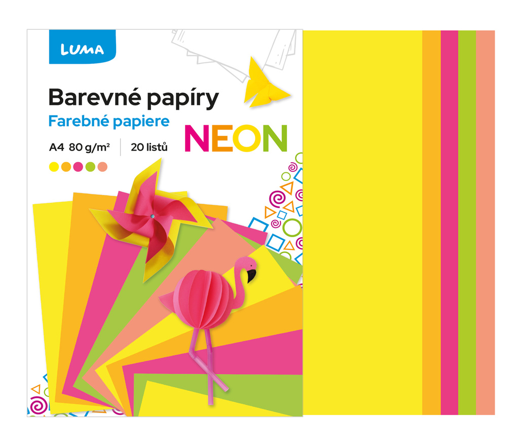Barevné papíry A4 - nelepicí 20 listů / neonový mix