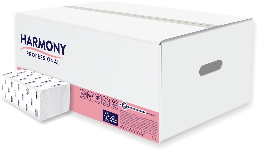 Papírové ručníky skládané Z-Z Harmony bílé / 2-vrstvé / 150 ks