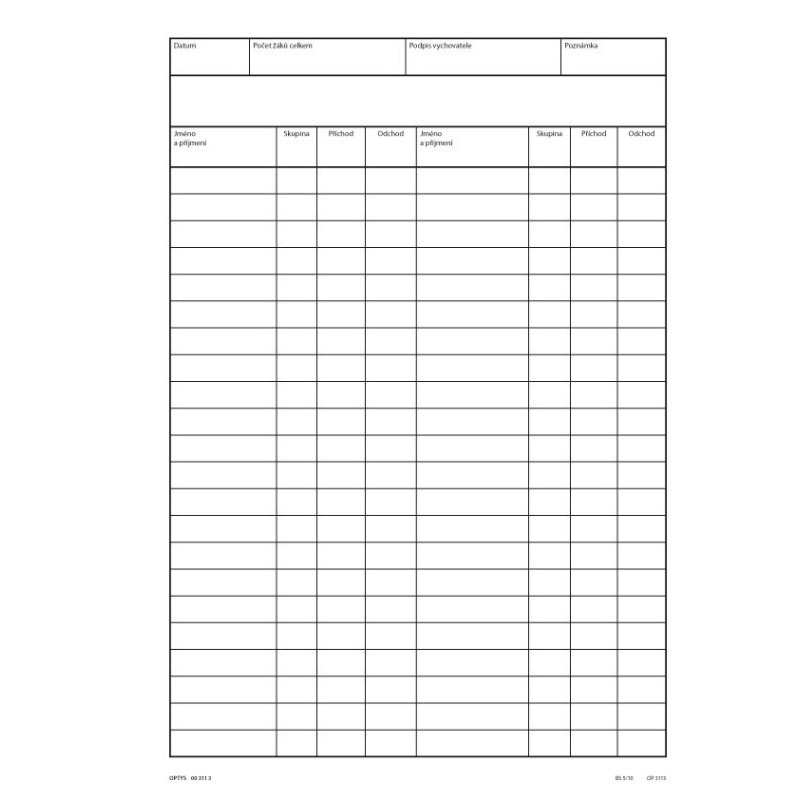 Docházkový sešit pro žáky A4 / 250 stran