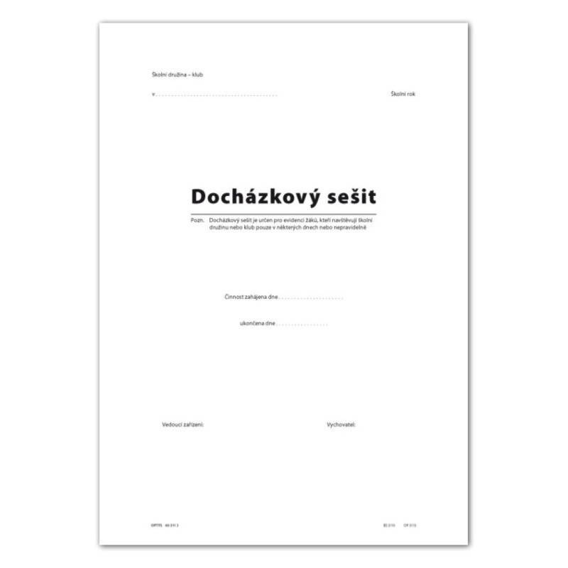 Docházkový sešit pro žáky A4 / 250 stran