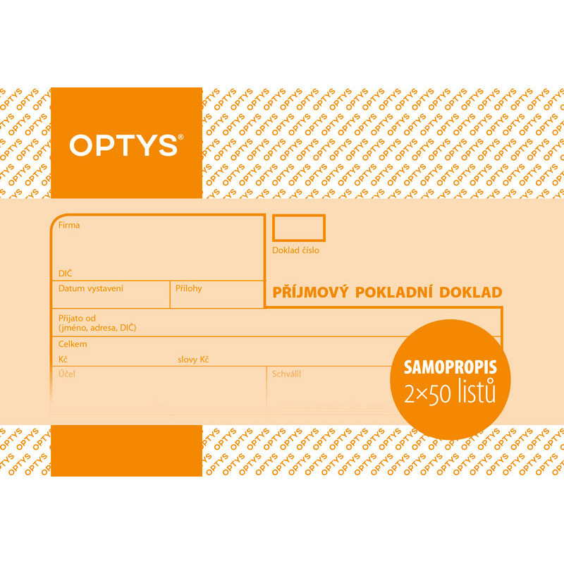 Optys 1091 příjmový pokladní doklad nečíslovaný 2 x 50 listů NCR A6