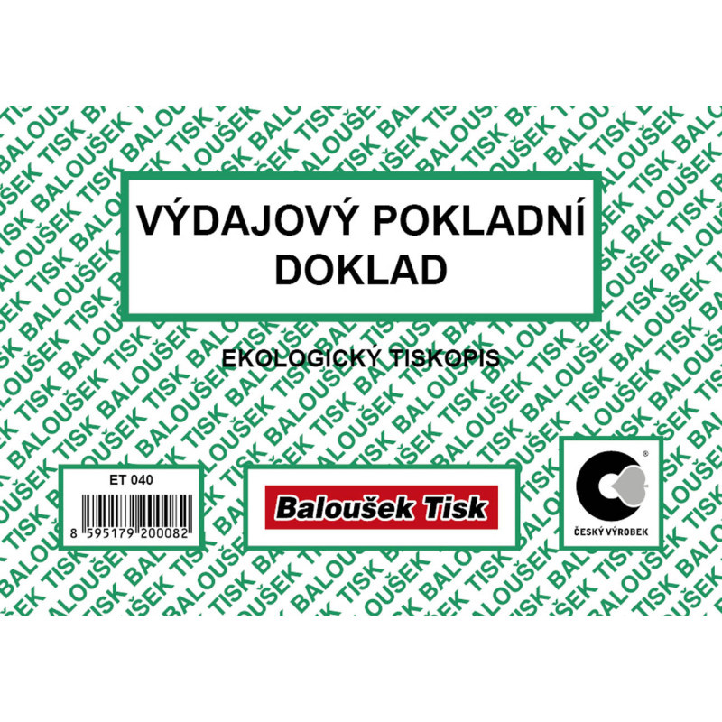 Výdajový pokladní doklad Baloušek A6 / nečíslovaný / 50 listů / ET040