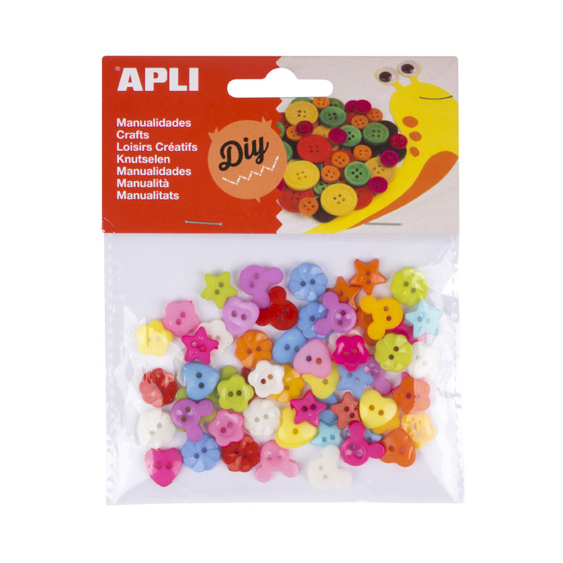 Barevné knoflíky APLI plastové / mix motivů / 60 ks