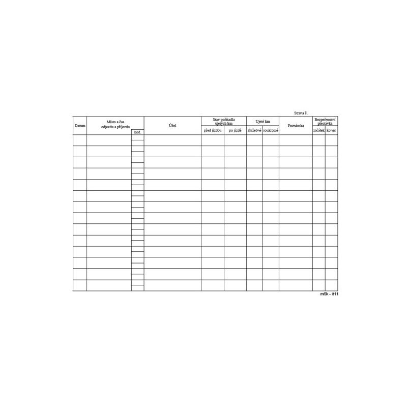 MSK 7400311 kniha jízd firemní vozidlo 20 listů A5