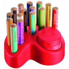 Pastelky STABILO® Woody multifunkční / stolní set / 15 barev + ořezávátko