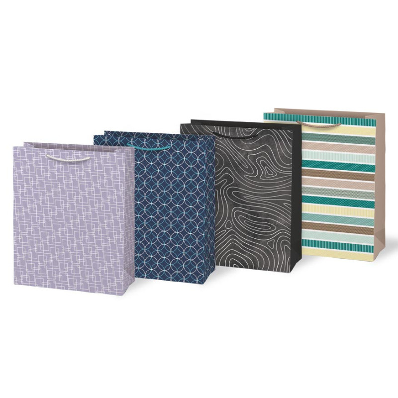 Taška dárková papírová - mix geometrické vzory / 26 x 32 x 13,8 cm