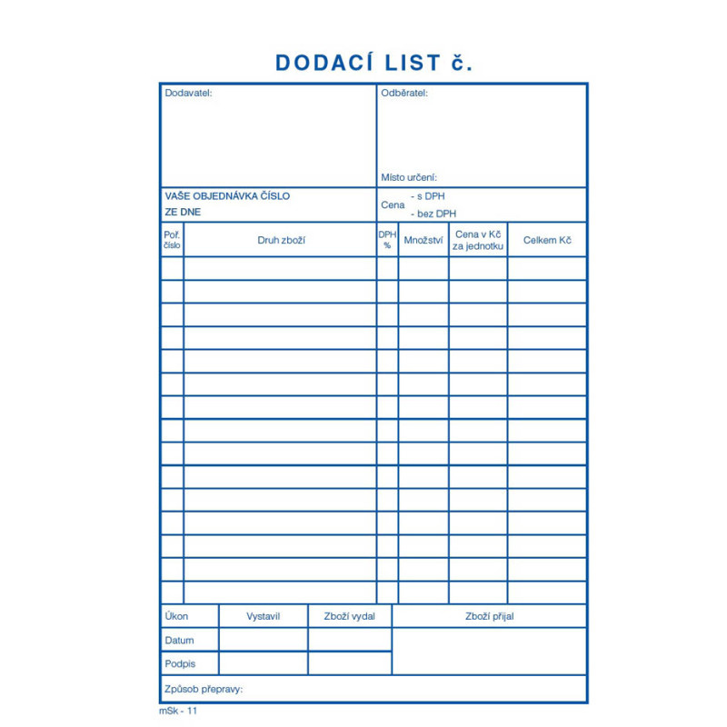 MSK 7400011 dodací listy 100 listů NCR A5