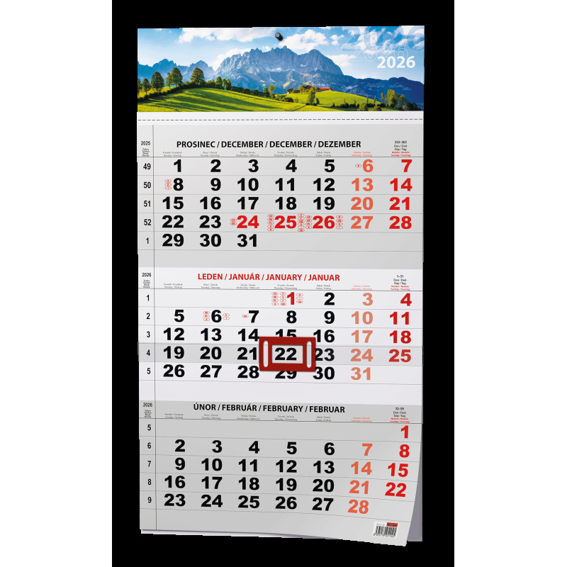 Kalendář nástěnný pracovní - tříměsíční šedý Příroda / BNC7