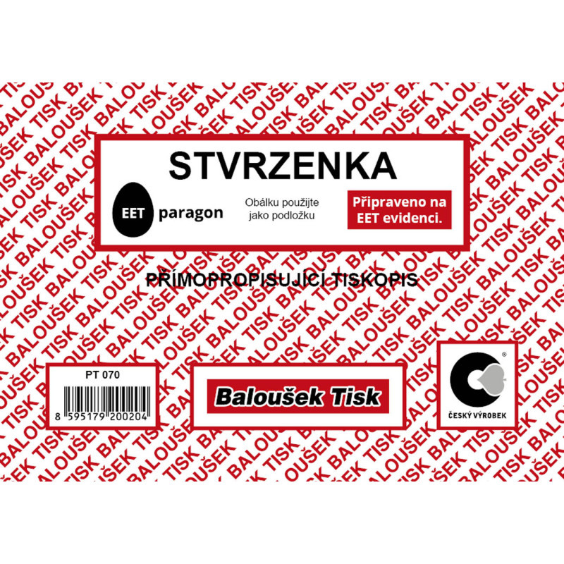Stvrzenka Baloušek A6 / 50 listů / NCR / PT070