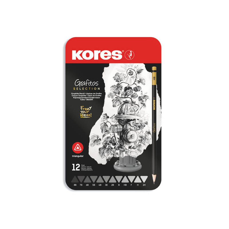 Tužka Kores trojhranná Grafitos set - 12 ks / plechový box