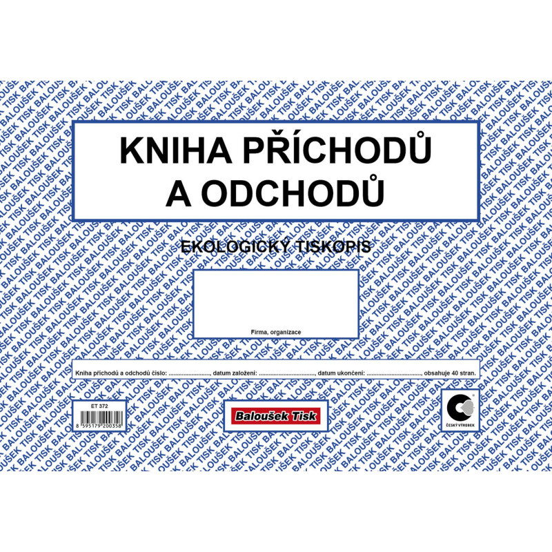 Kniha příchodů a odchodů oboustranná Baloušek A4 / 40 stran / ET372