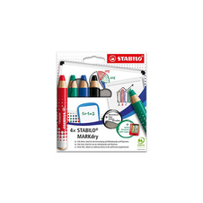 Suchý popisovač STABILO® MARKdry - sada 4 ks + hadřík + ořezávátko