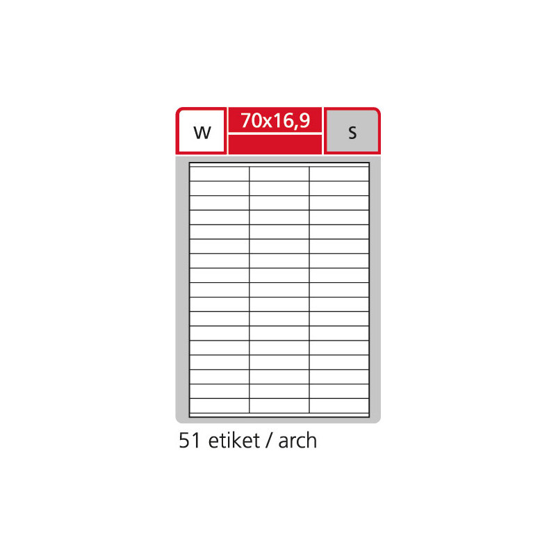Print etikety A4 pro laserový a inkoustový tisk - 70 x 16,9 mm (51 etiket / arch ) / transparentní polyester. folie bílá