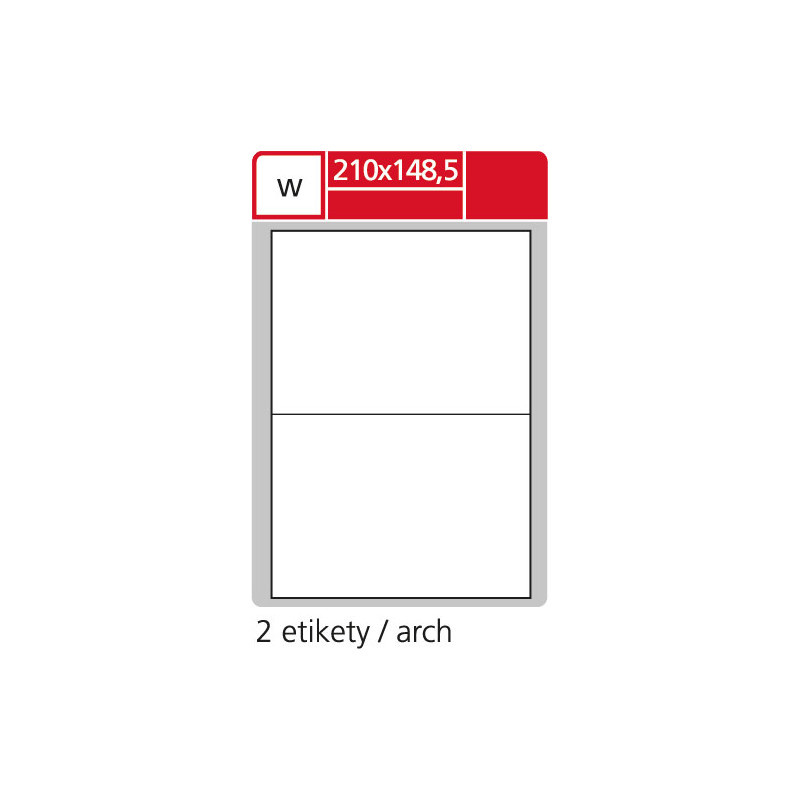 Print etikety A4 pro laserový a inkoustový tisk - 210 x 148,5 mm (2 etikety / arch ) / transparentní polyester. folie bílá