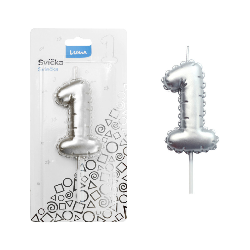 Svíčka dortová č. 1 - stříbrná