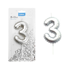 Svíčka dortová č. 3 - stříbrná