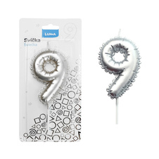 Svíčka dortová č. 9 - stříbrná