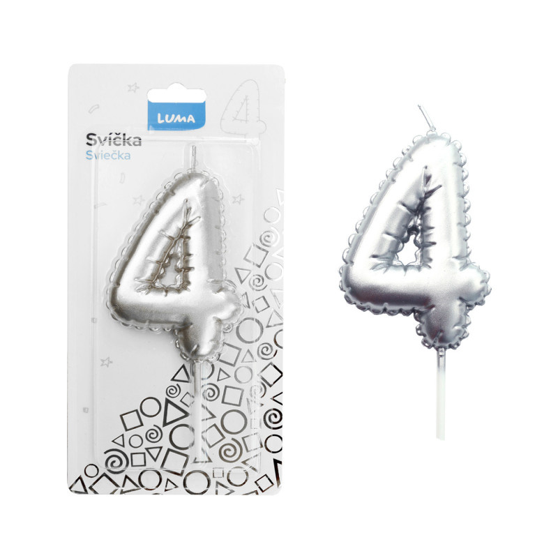 Svíčka dortová č. 4 - stříbrná
