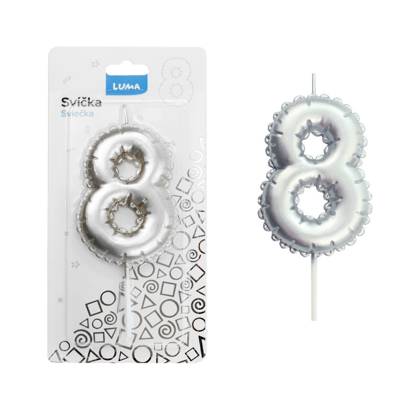Svíčka dortová č. 8 - stříbrná