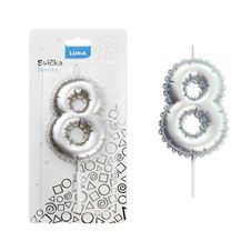 Svíčka dortová č. 8 - stříbrná