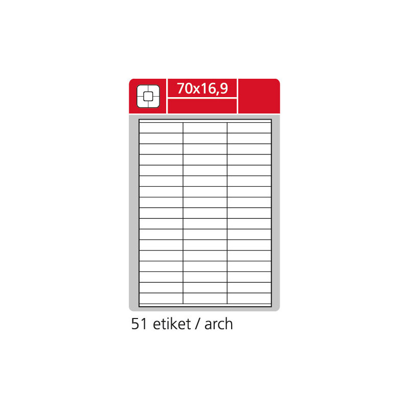 Print etikety A4 pro laserový a inkoustový tisk - 70 x 16,9 mm (51 etiket / arch ) / snímatelné