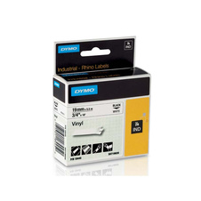 Pásky D1 vinylové permanentní - 19 mm x 5,5 m / černý tisk / bílá páska