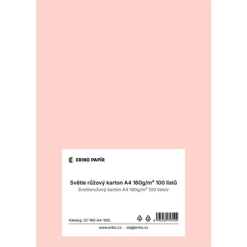 Barevný karton - A4 / 160 g / světle růžová