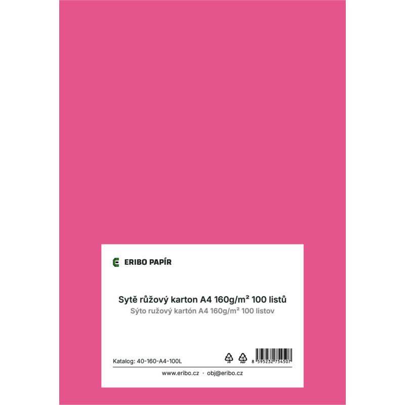 Barevný karton - A4 / 160 g / sytě růžová