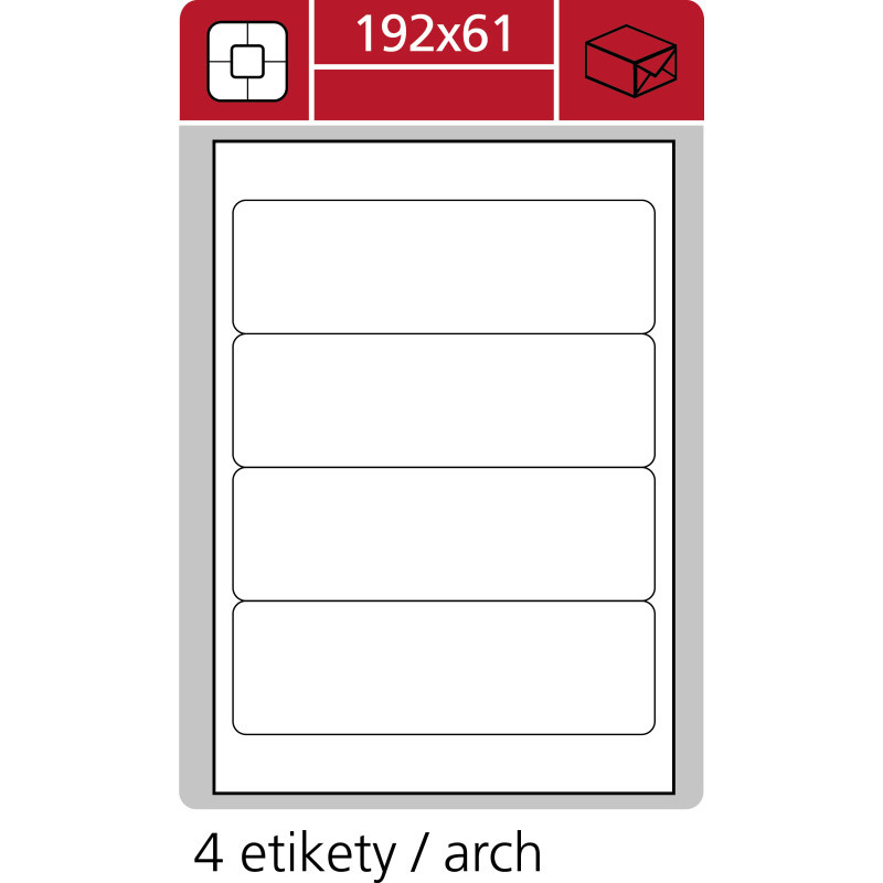 Print etikety A4 pro laserový a inkoustový tisk - 192 x 61 mm (4 etikety / arch ) vhodné na pořadače hřbet 7 cm