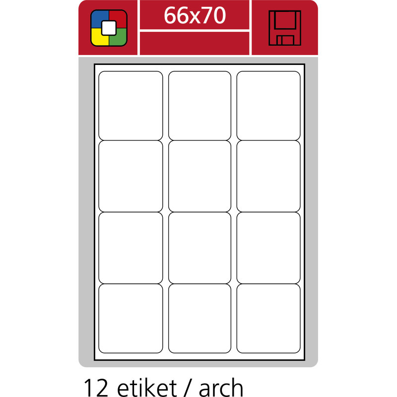 Print etikety A4 pro laserový a inkoustový tisk - 66 x 70 mm (12 etiket / arch)