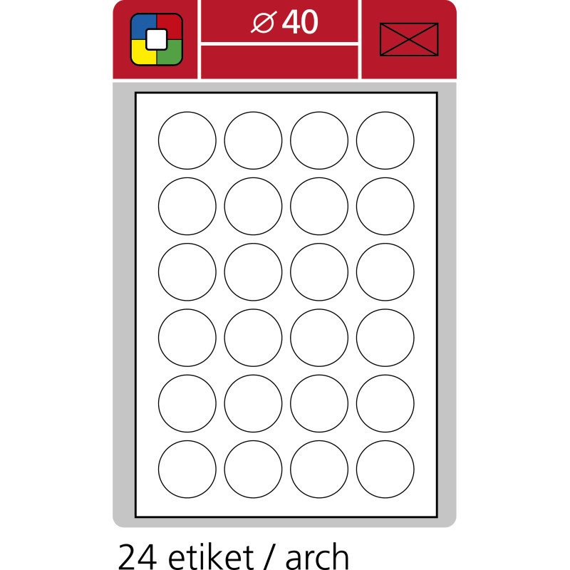 Print etikety A4 pro laserový a inkoustový tisk - kulaté průměr 40 mm (24 etiket / arch)