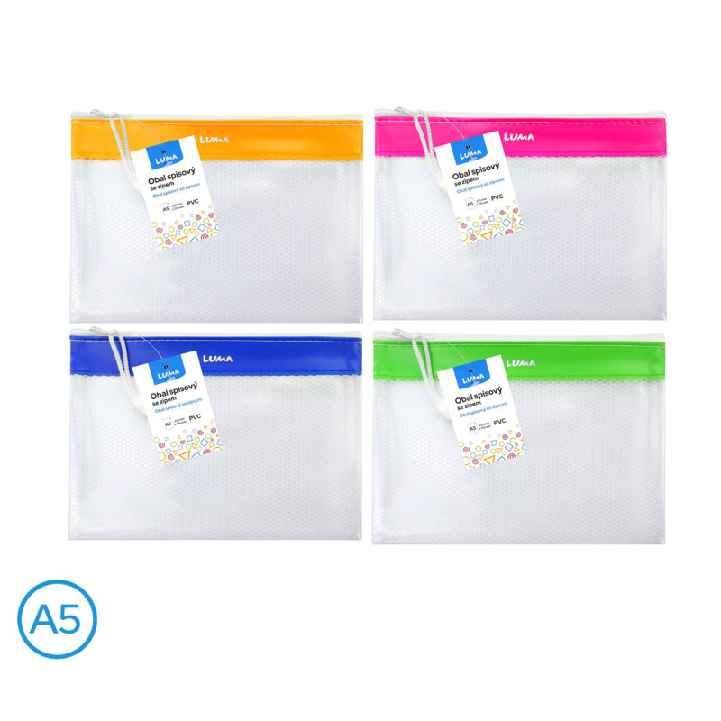 Spisové desky LUMA na zip síťované - A5 / barevný mix