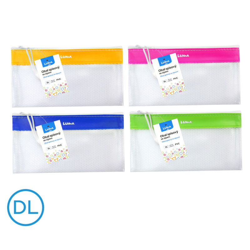 Spisové desky LUMA na zip síťované - DL / barevný mix