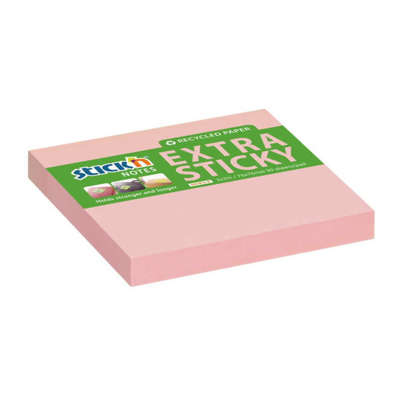 Samolepicí bločky Stick´n by Hopax Extra Sticky - 76 x 76 mm / 90 lístků / pastelově růžová