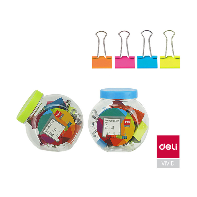 Klipy kovové barevné DELI - 25 mm / 12 ks / barevný mix