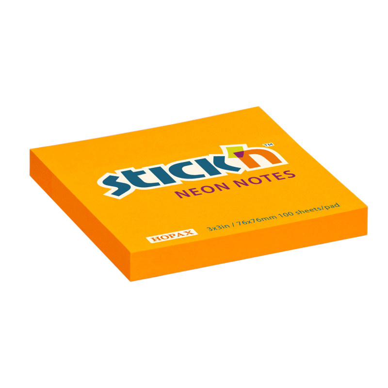 Samolepicí bločky Stick´n by Hopax - 76 x 76 mm / 100 lístků / neon oranžová