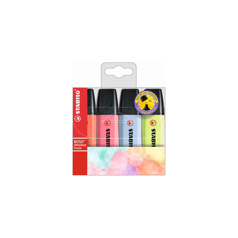Zvýrazňovač STABILO® BOSS ORIGINAL PASTEL / sada 4 ks NEW