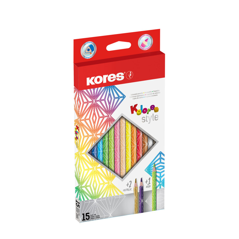 Pastelky Kores Kolores Style trojhranné / 15 barev