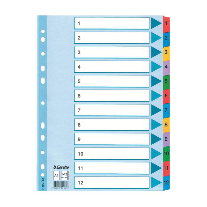 Rozdružovač A4 kartonový Esselte Mylar - barevný / 1 - 12