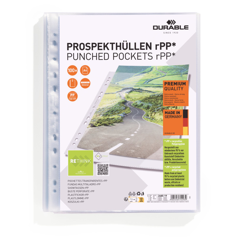 Závěsný obal A4 Durable Premium RECY - 80 my / 100 ks