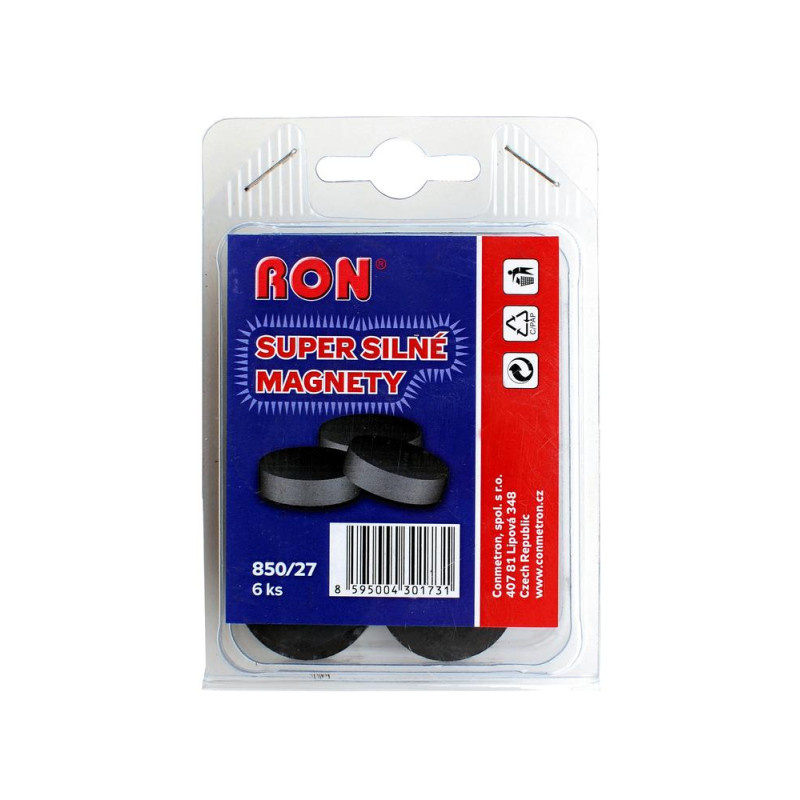 Magnety černé MIKOV super silné - průměr 22 mm / 6 ks