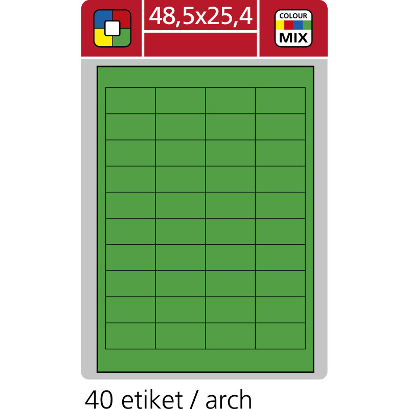 Print etikety A4 pro laserový a inkoustový tisk - 48,5 x 25,4 mm (40 etiket / arch) zelená