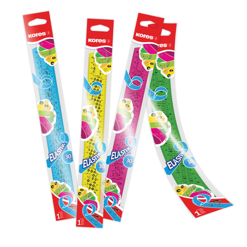 Pravítko 30 cm Kores ELASTIC ohebné / mix 4 barev