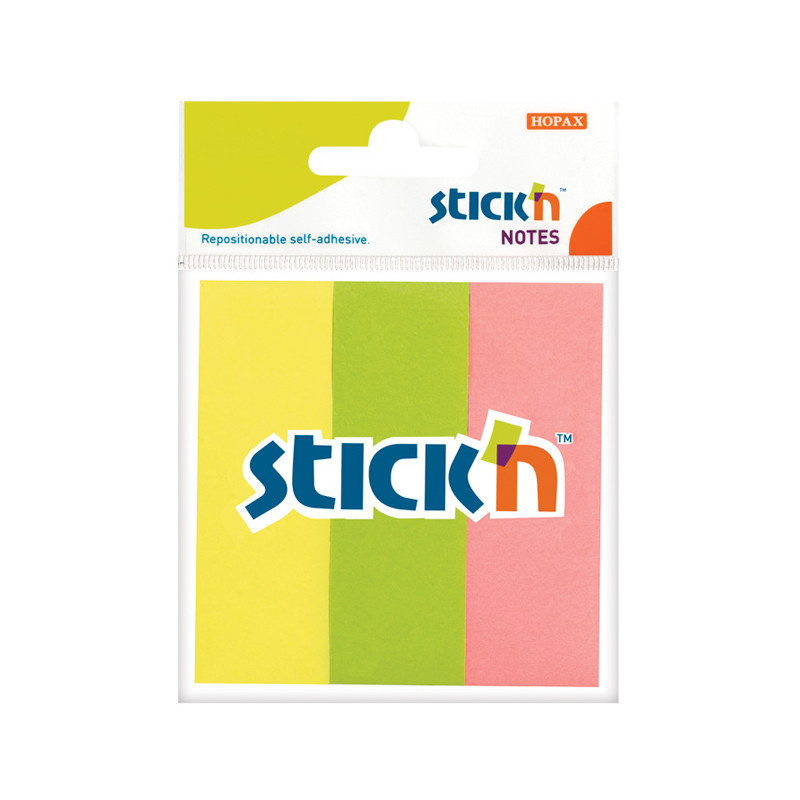 Samolepicí záložky Stick´n by Hopax - 25 x 76 mm / 3 x 50 lístků / neonové barvy