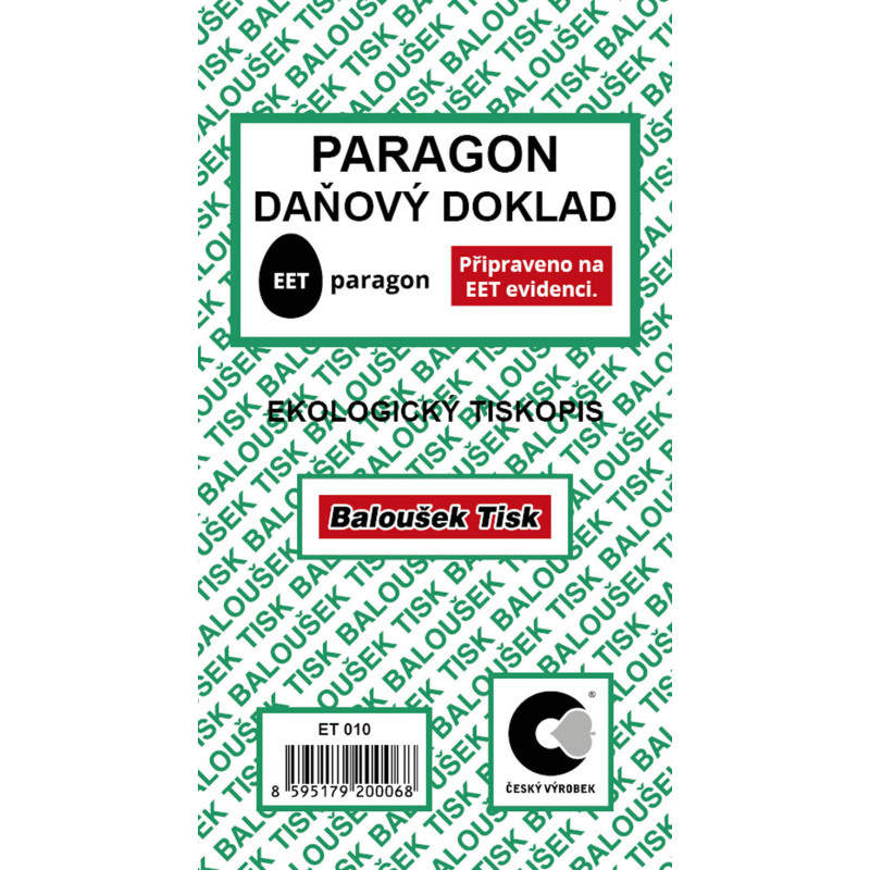 Paragon daňový doklad blok Baloušek 80 x 150 mm / nečíslovaný / 50 listů / ET010