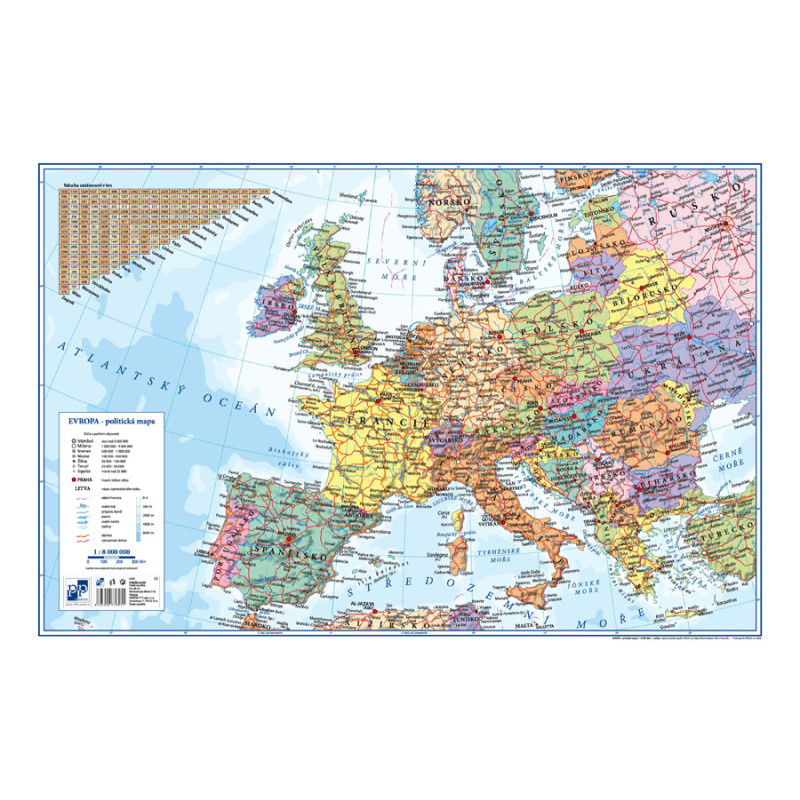 Pracovní podložky dekorované - jednostranná / mapa Evropa