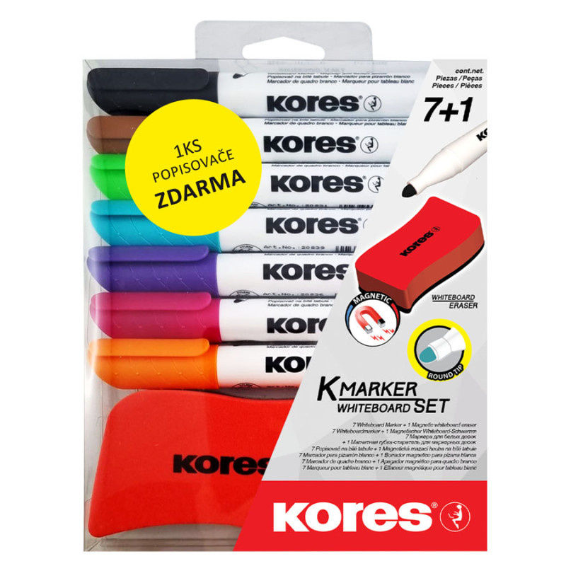 Popisovač Kores K-Marker Wihteboard - sada 6 ks + mazací houba / kulatý hrot