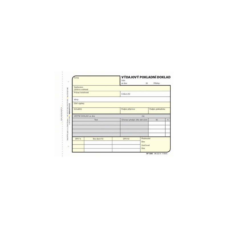 Optys 1083 výdajový pokladní doklad 100 listů NCR A6